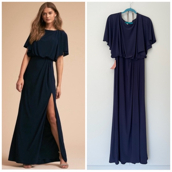 BHLDN x ANTHROPOLOGIE Bridesmaid Lena Dress Gown in Navy Blue - Picture 1 of 14